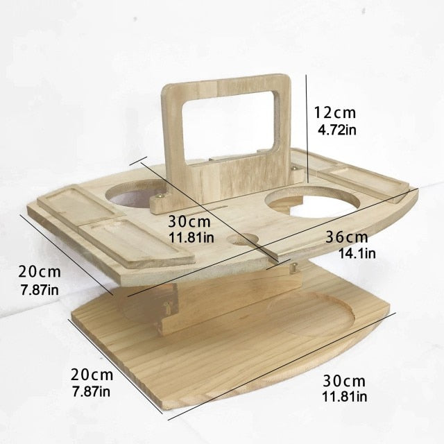 Portable Wooden Picnic Table Carry Handle Outdoor Folding Wine Table Removable Wine Glass Holder Folding Table Fruit Snack Tray-4