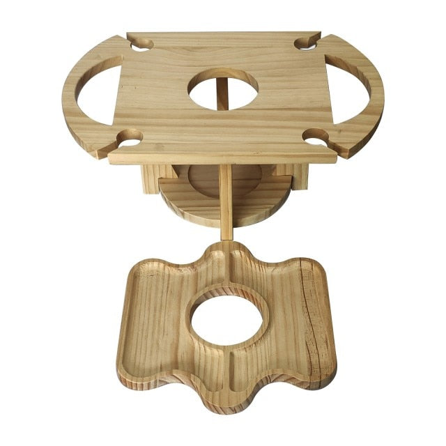 Portable Wooden Picnic Table Carry Handle Outdoor Folding Wine Table Removable Wine Glass Holder Folding Table Fruit Snack Tray-3