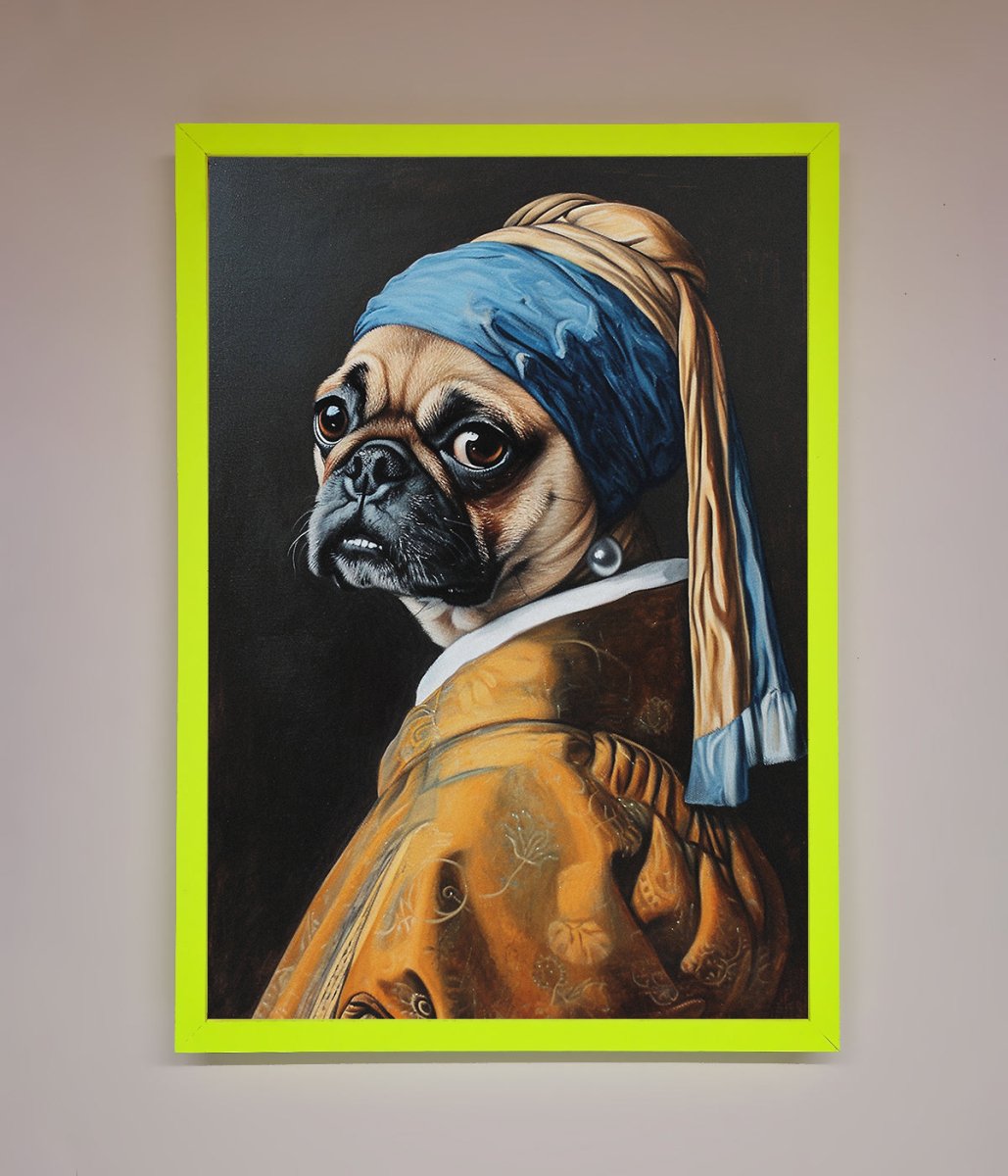 The Pug With The Pearl Earring Framed Print