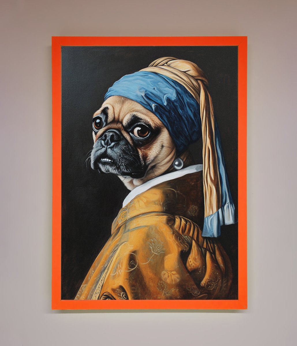 The Pug With The Pearl Earring Framed Print