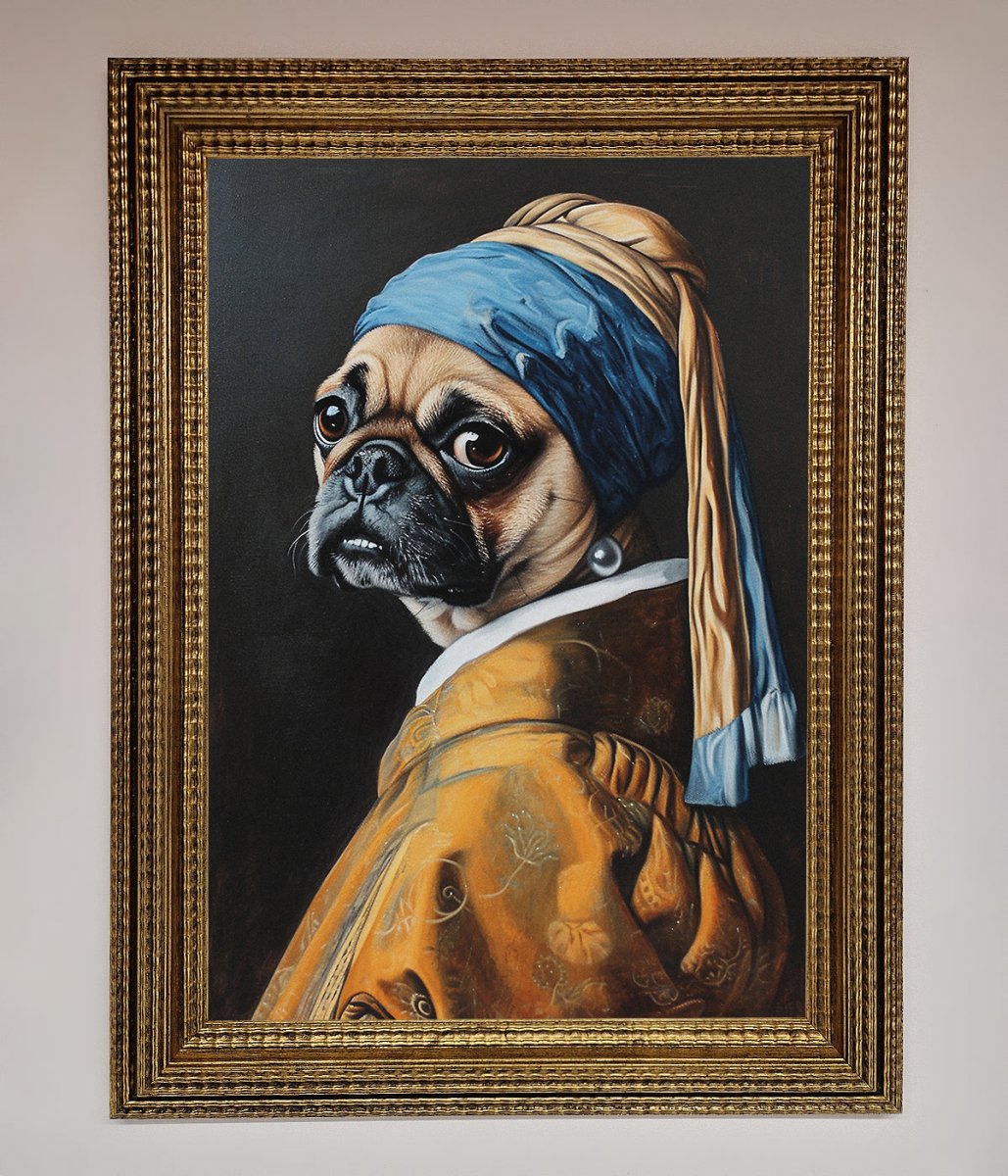 The Pug With The Pearl Earring Framed Print