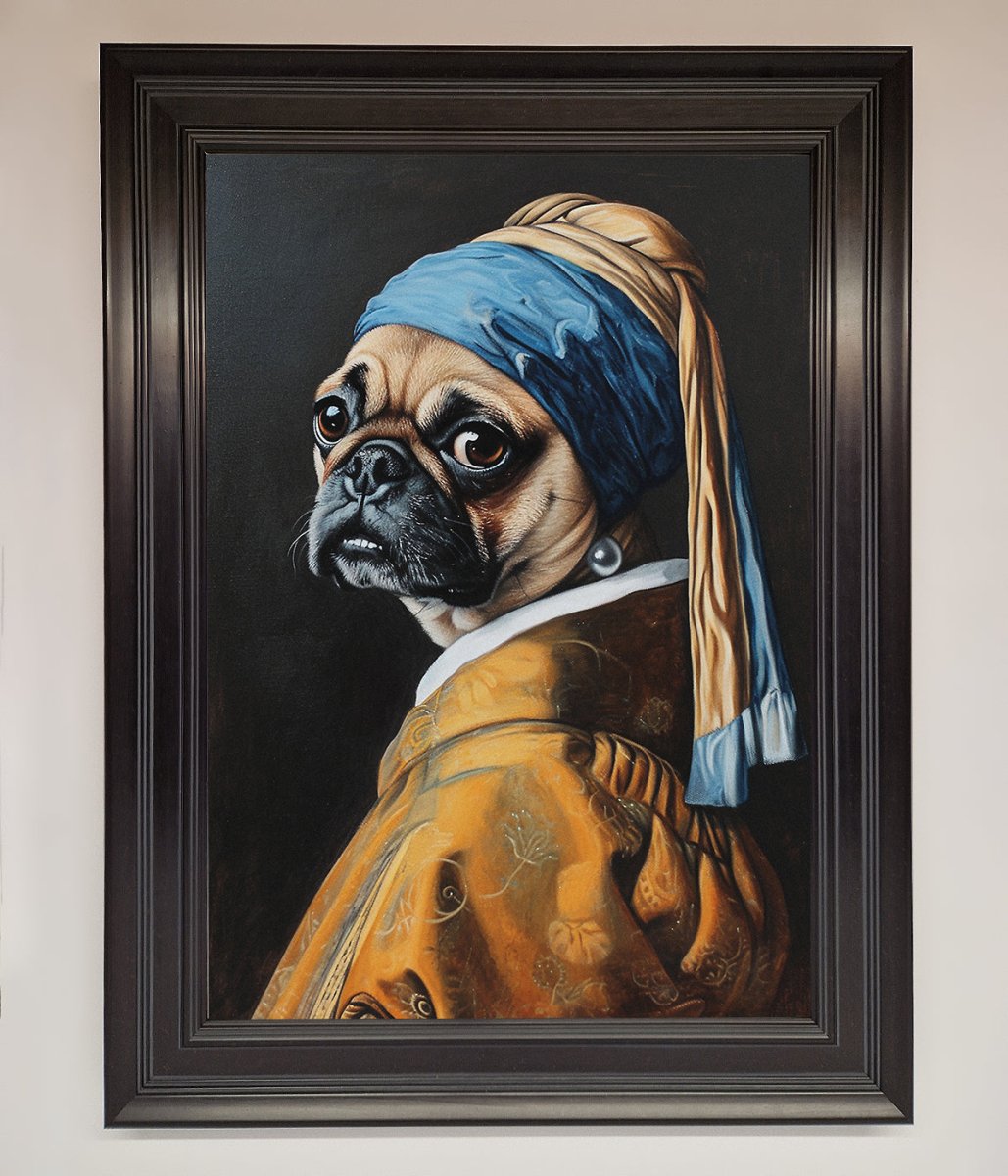 The Pug With The Pearl Earring Framed Print