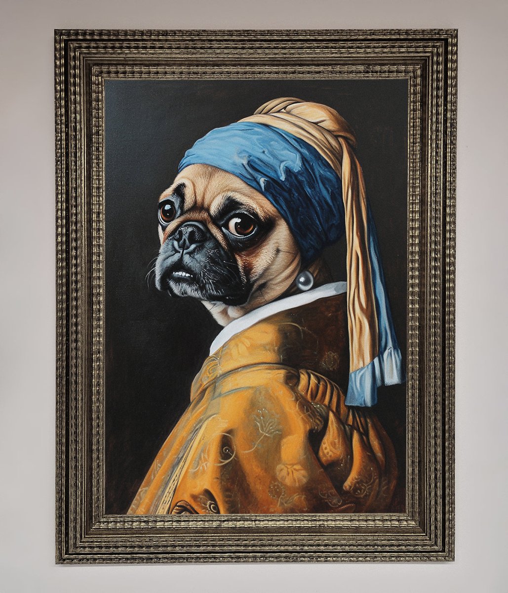 The Pug With The Pearl Earring Framed Print