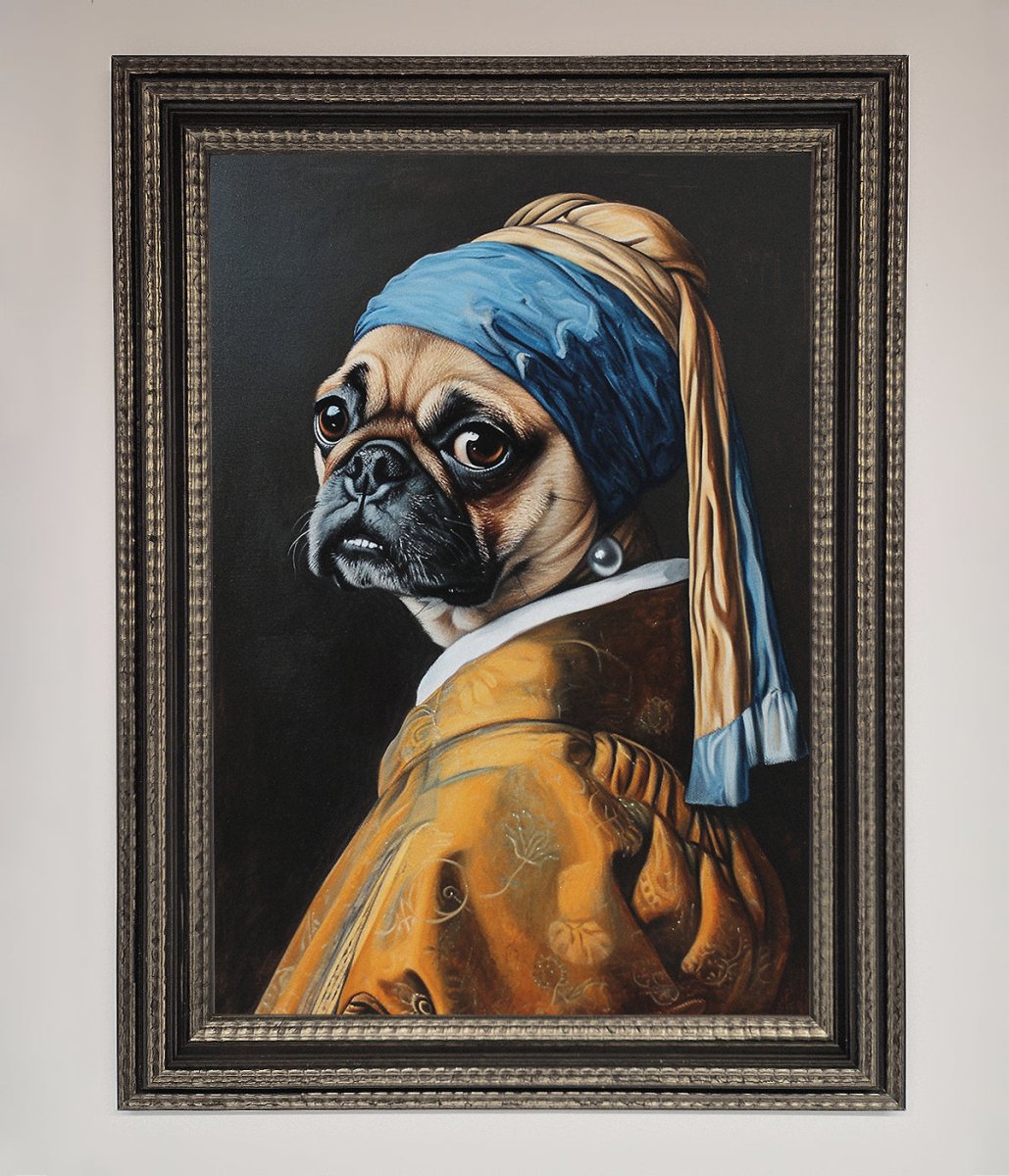 The Pug With The Pearl Earring Framed Print