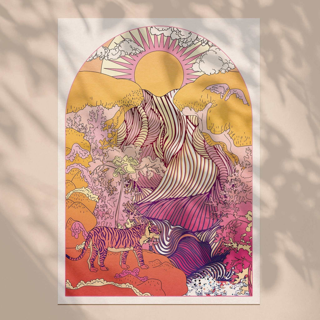 The Waterfall Tiger Art Print