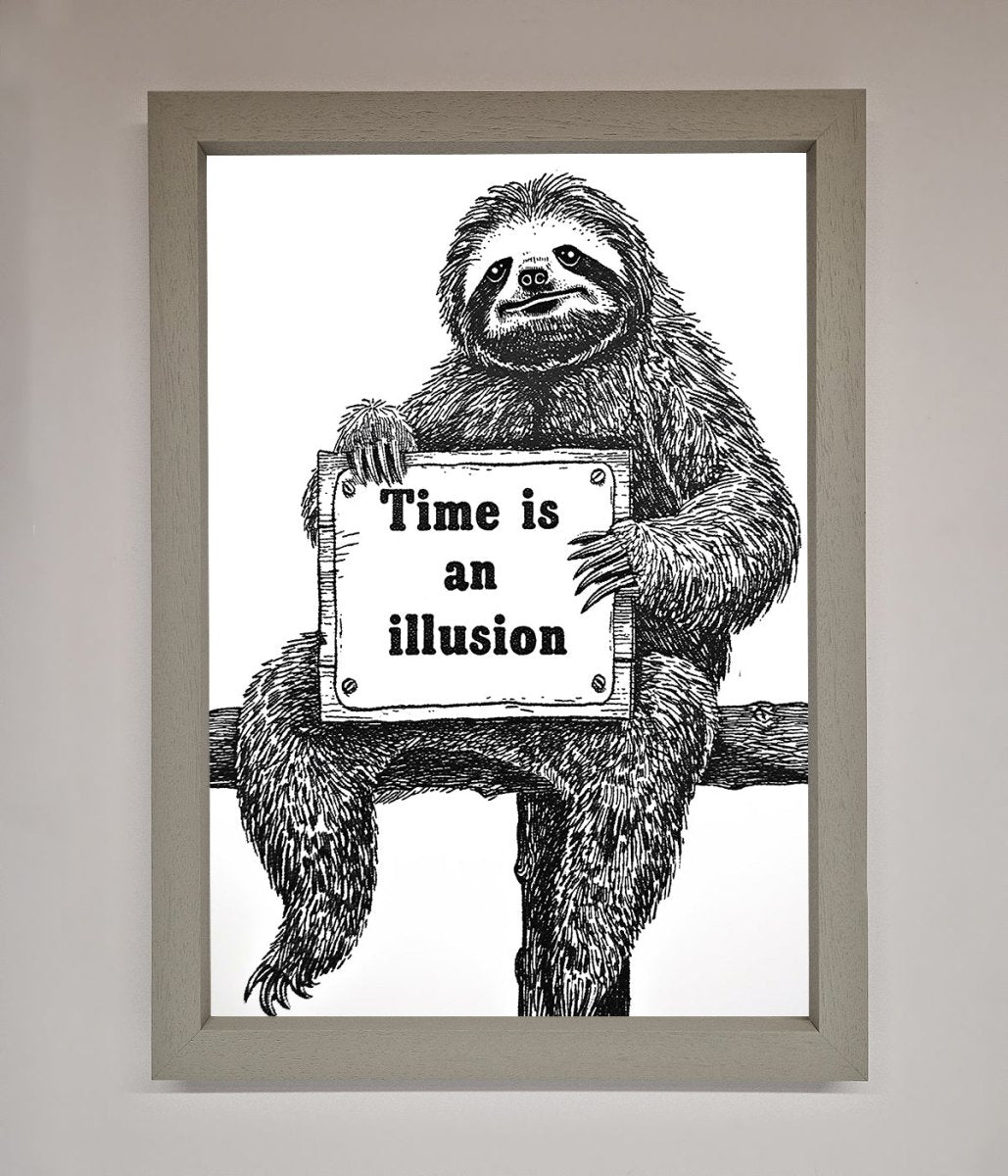 Time Is An Illusion Sloth Black Framed Poster